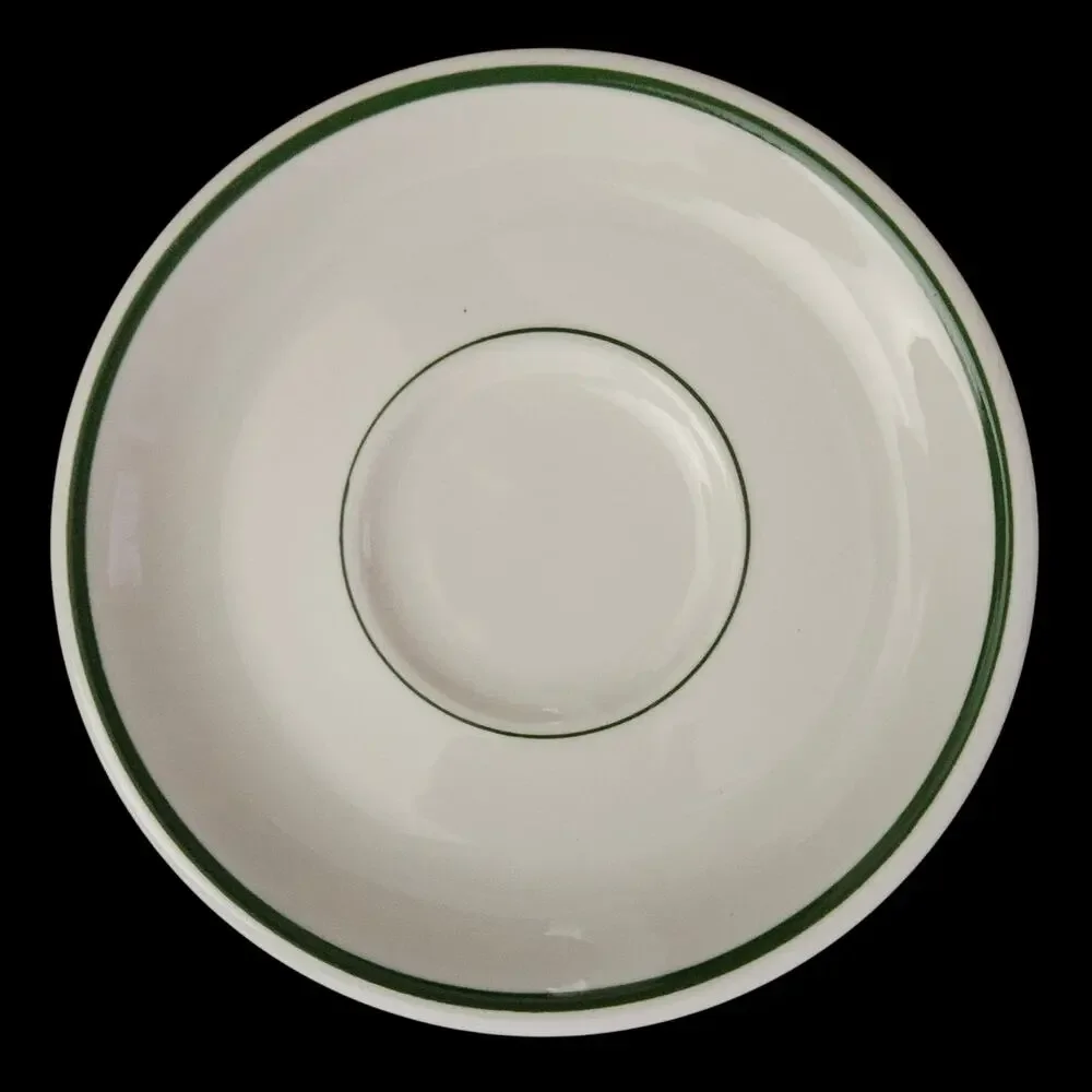 Buffalo China Green Stripe Restaurant Ware Saucers Set of 4 Vintage USA
